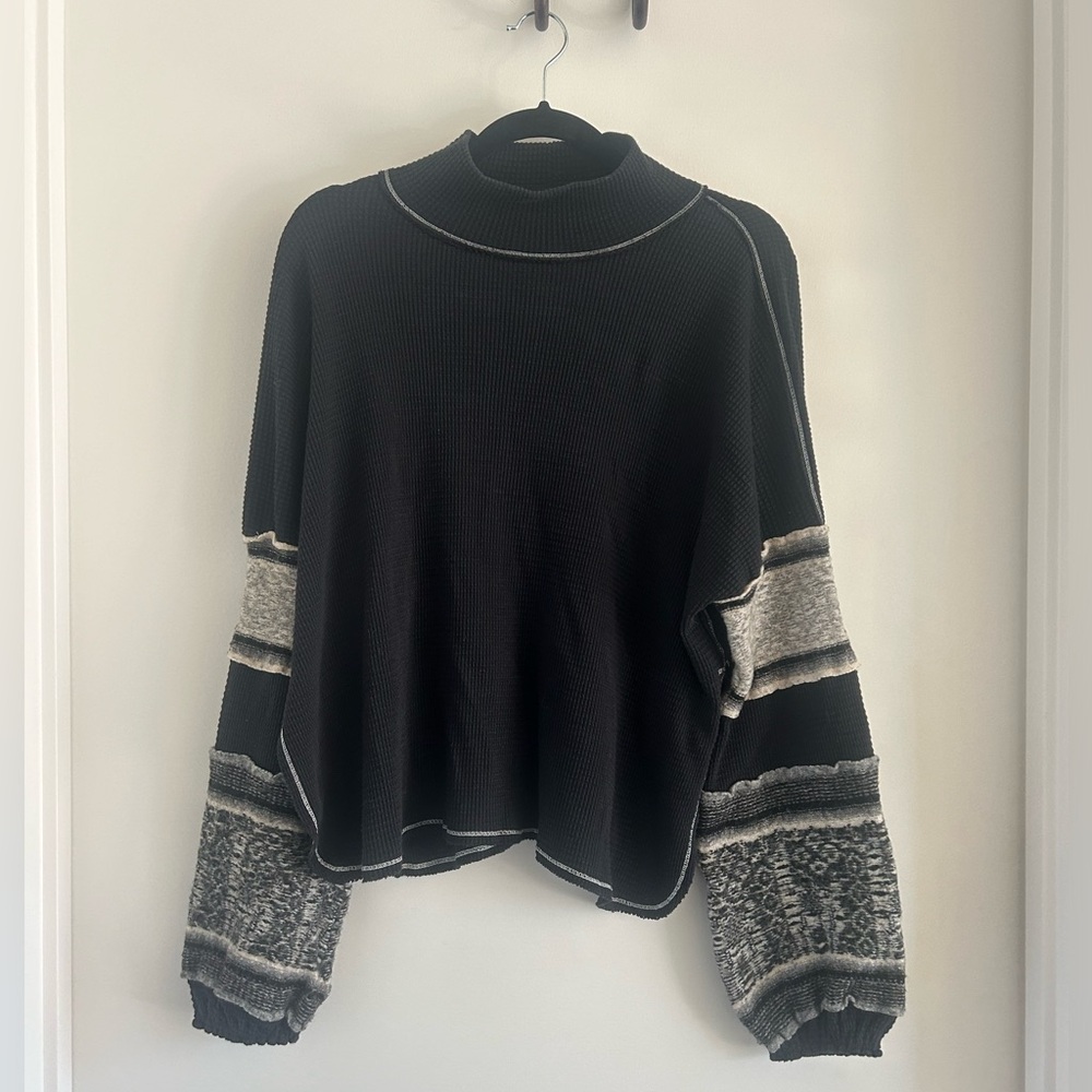 Free People Black and White Bell Sleeve Sweater